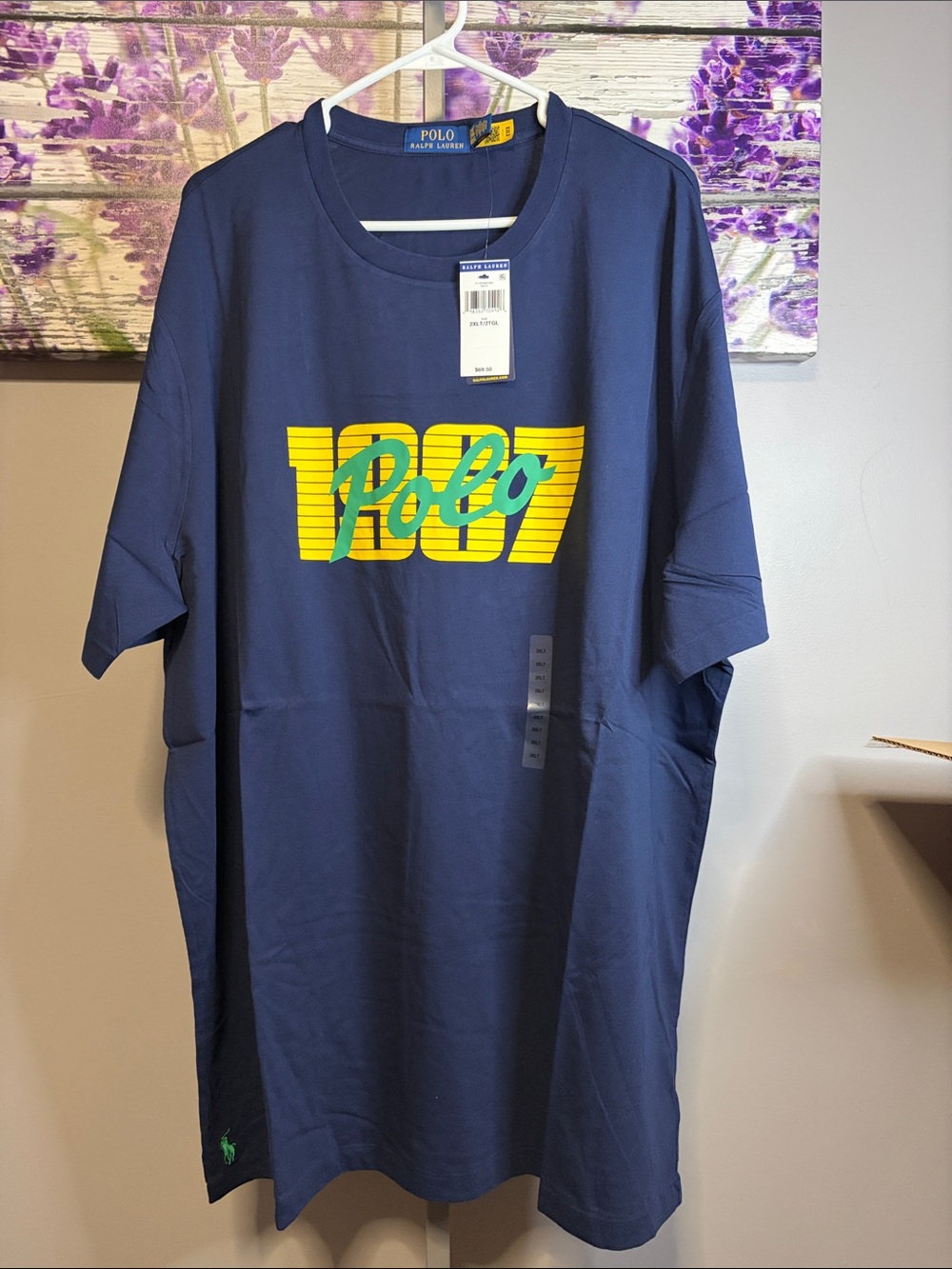 Polo by Ralph Lauren Navy Tee with Yellow '1967' and Green Pony Size 2XLT NWT